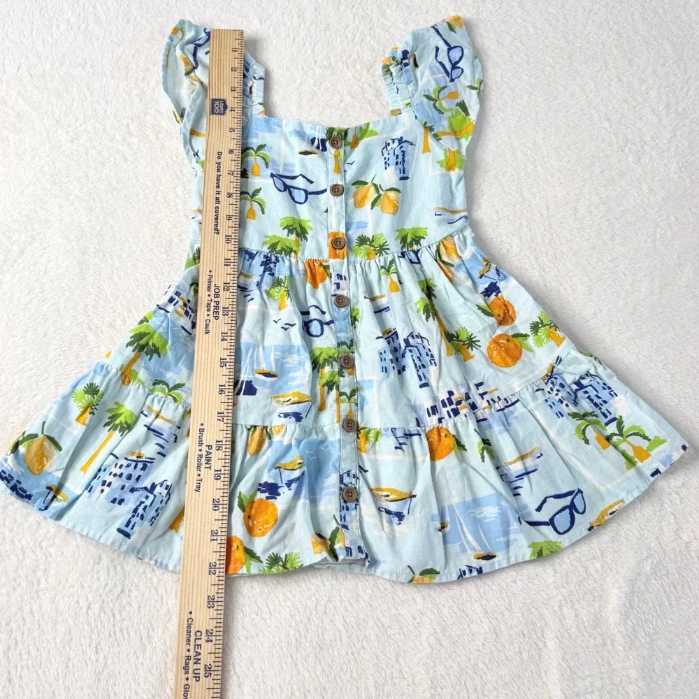 Gymboree Dress Kids 4T Blue Excellent Linen Blend Mediterranean Vacation Tiered